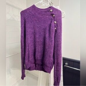 Sezane Violet Crew Neck Sweater with Button Detail